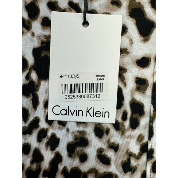 Calvin Klein Womens Leopard Print Sleeveless Top Blouse S Brown Black Stretch - Picture 4 of 12